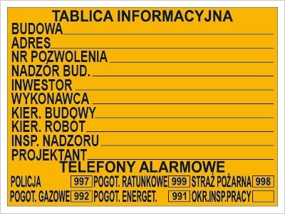BUDOWLANA TABLICA INFORMACYJNA