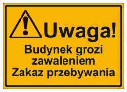 UWAGA! BUDYNEK GROZI ZAWALENIEM. ZAKAZ PRZEBYWANIA