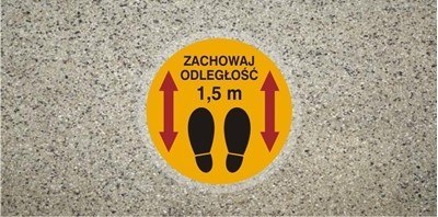 ZACHOWAJ ODLEGŁOŚĆ 1,5 M znak podłogowy antypoślizgowy