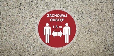 ZACHOWAJ ODSTĘP 1,5 M znak podłogowy antypoślizgowy