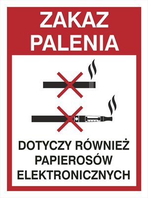 ZAKAZ PALENIA RÓWNIEŻ PAPIEROSÓW ELEKT.