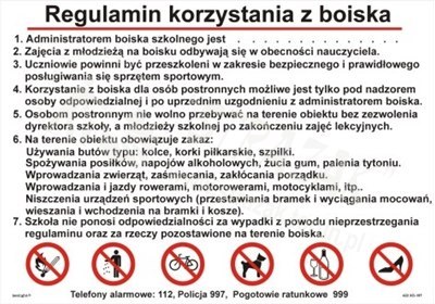 Regulamin korzystania z boiska