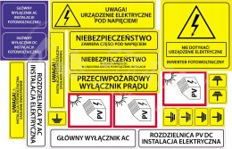 Zestaw naklejek informacyjno-ostrzegawczych fotowoltaika
