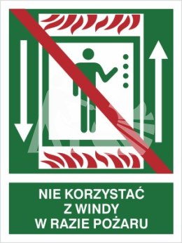 NIE KORZYSTAĆ Z WINDY W RAZIE POŻARU - folia fotoluminescencyjna