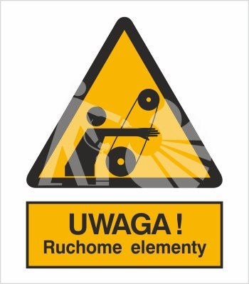 OSTRZEŻENIE PRZED RUCHOMYMI ELEMENTAMI - folia samoprzylepna