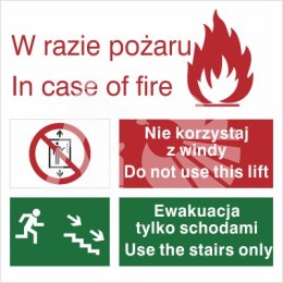 ZAKAZ KORZYSTANIA Z WINDY W RAZIE POŻARU - folia fotoluminescencyjna