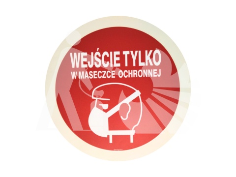 WEJŚCIE TYLKO Z MASECZKĄ OCHRONNĄ znak podłogowy antypoślizgowy WEJŚCIE TYLKO Z MASECZKĄ OCHRONNĄ znak podłogowy antypoślizgowy